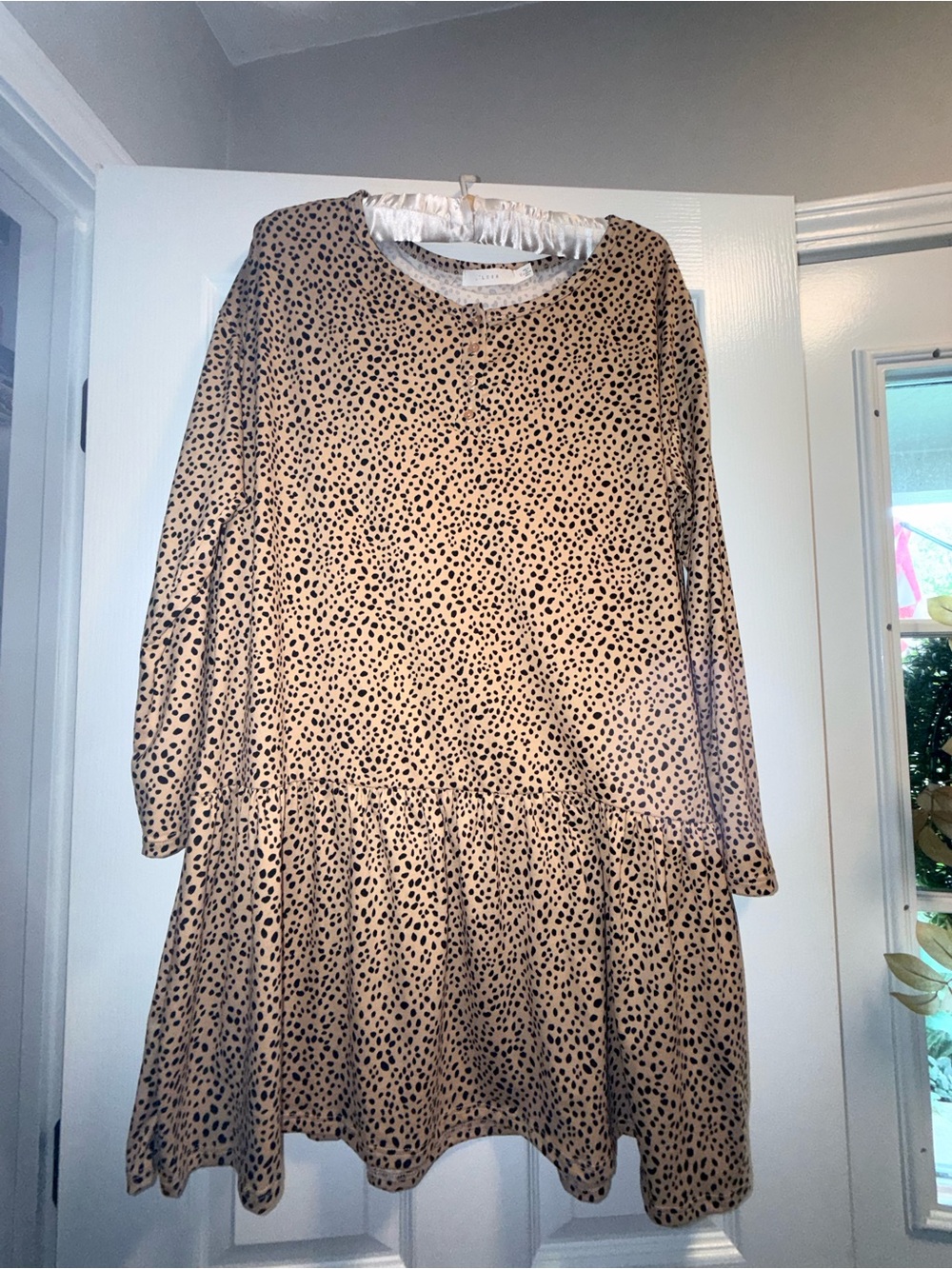 Lush Tan and Black Leopard Print Long Sleeve Dress